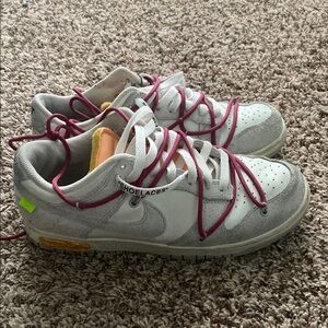 Off-White Sneakers with Pink Laces